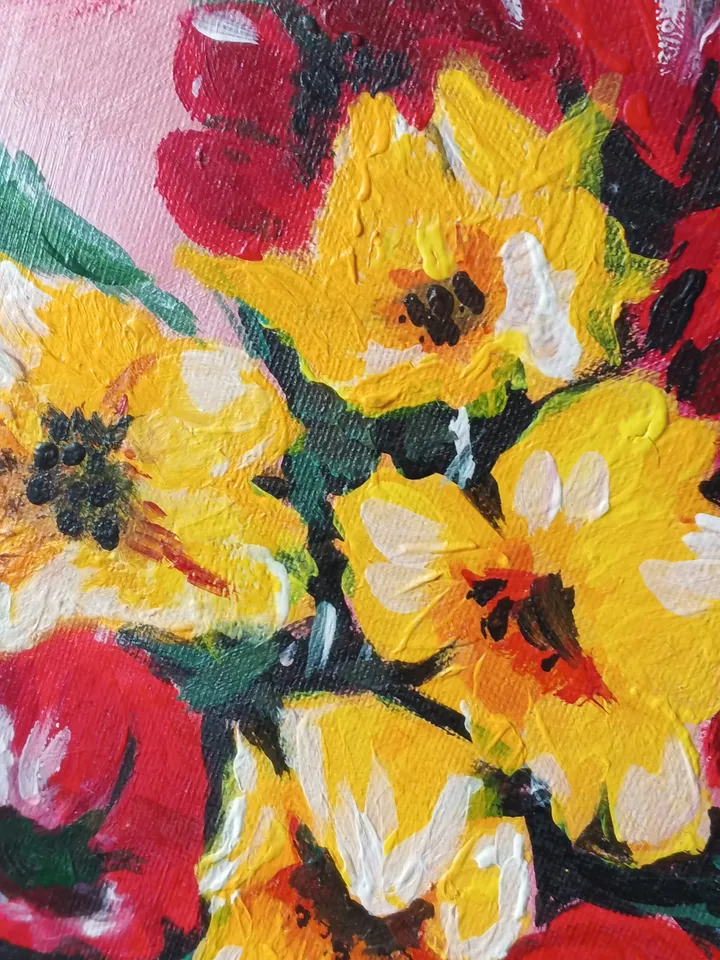 Abstract Flower Painting. Still life. Tulips in a vase. 30*40cm/ 12*16 inches