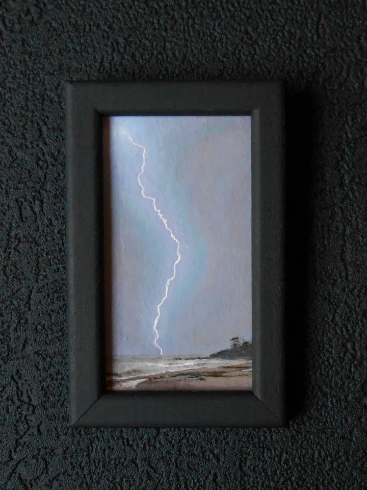 Lightning strike miniature oil painting 4'x2'