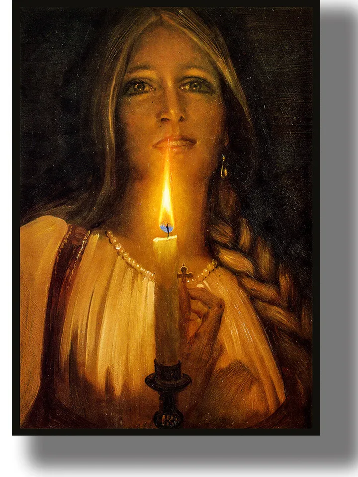 Fortune telling with a candle. Illustration of Slavic folk ritual.