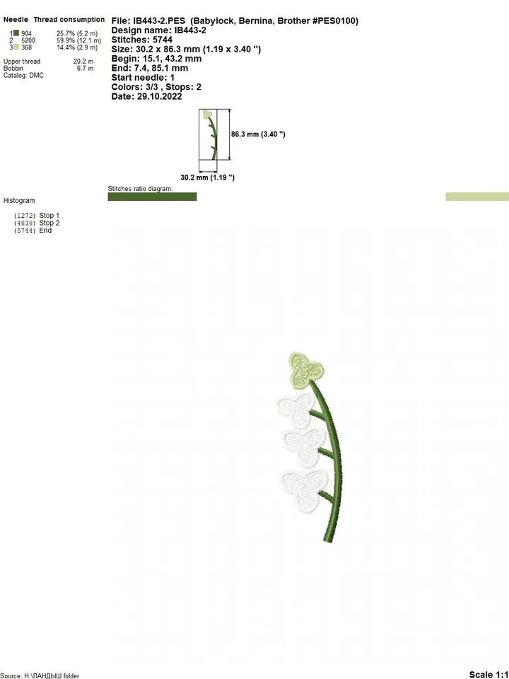 Lily of valley FSL machine embroidery design 3D flower for making earrings, brooches or other decoration