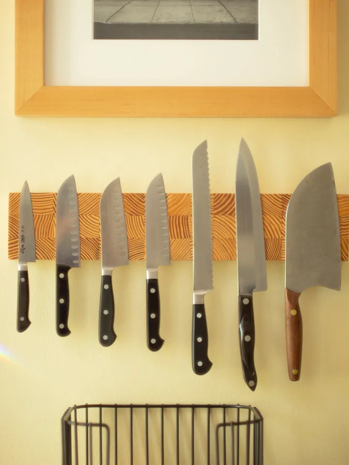 Wall Mounted Magnetic Knife Holder Made from Upcycled End Grain Southern Yellow Pine