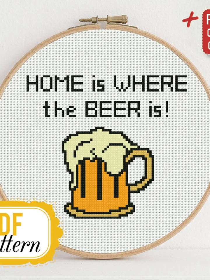 Cross stitch pattern Home is where Beer is Cross stitch pattern Quote Beer Humor PDF Format Instant Download Home decor Modern