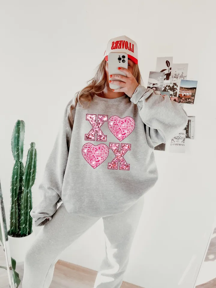 XOXO Faux Sequin PNG Disco Ball Valentine, Valentines Day Png, love png, Retro Valentines Png, Trendy Valentines Png, valentine shirt png