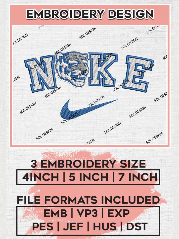 Nike Memphis Tigers Machine Embroidery Design, NCAA Memphis Tigers Embroidery Design Design files, NCAA Embroidery Designs, NCAA Machine Embroidery Designs, Digital Download