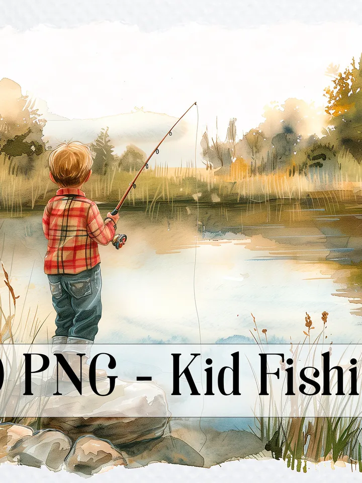 20 PNG Kid Fishing Clipart Bundle, Little Boy Fishing, Watercolor clipart for sublimation , Digital download, Paper craft, Junk Journal