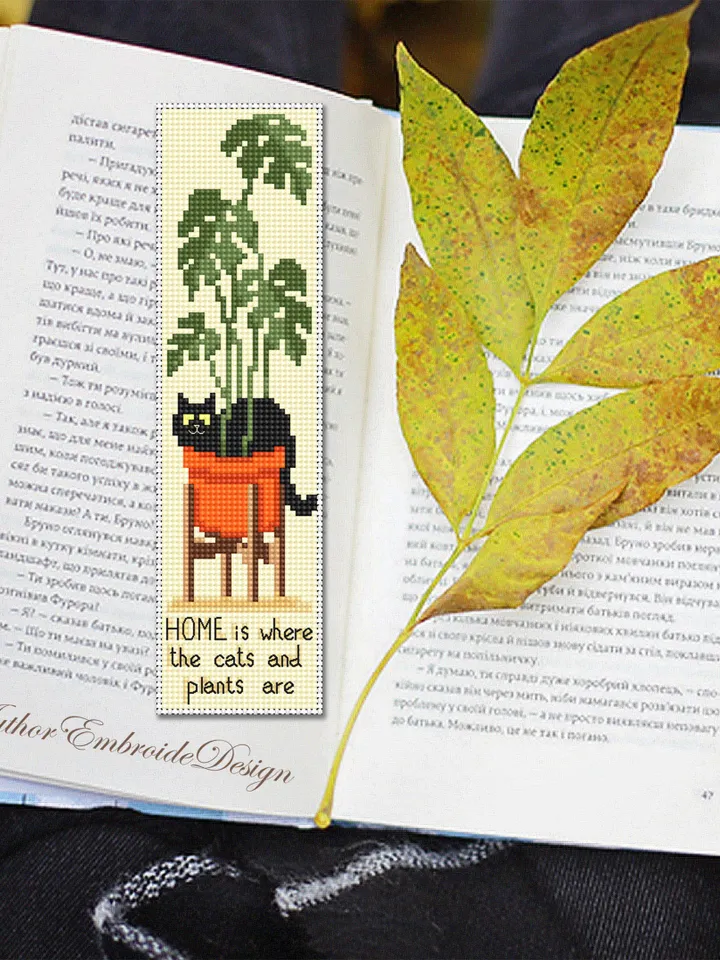 Cat bookmark cross stitch pattern download PDF Black cat cross stitch chart, Bookmark digital pattern PDF, Monstera, Home sweet home #B321