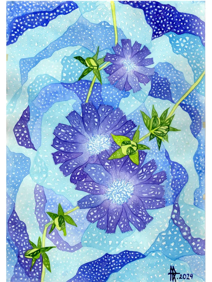 Original watercolor painting. Flowers . Abstraction.