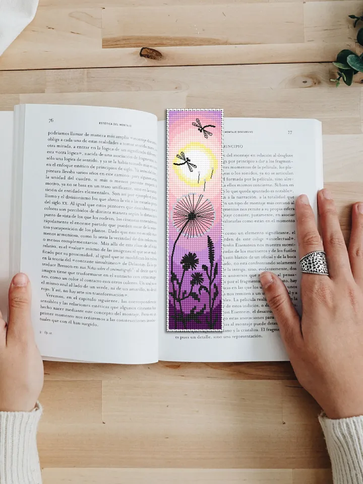 Nature bookmark cross stitch pattern download PDF Handmade bookmark digital, Summer sunset cross stitch chart Floral blackwork pattern #B110