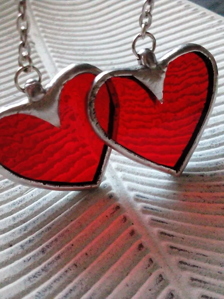 Red Heart glass earrings, valentines, st Valentine, women's heart earrings, kawaii earrings, Love earrings