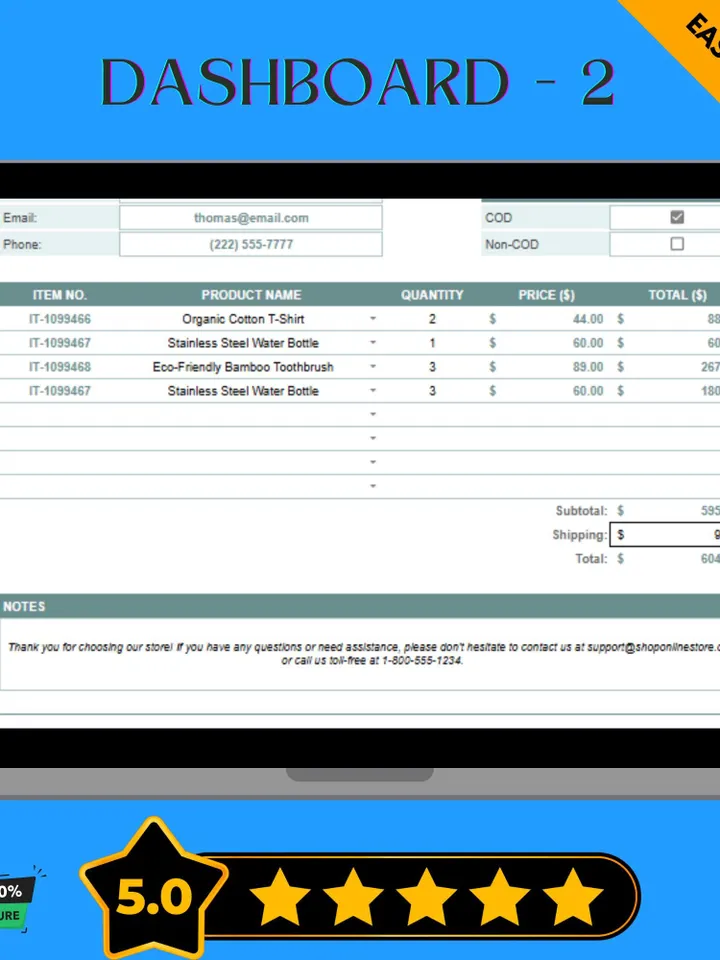 Online Store Packing Slip Template, Printable Shipping Invoice, Order Packing List, Google Sheets Template for E-commerce