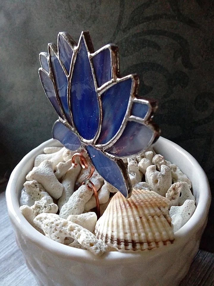 Flower suncatcher, Lotos, Purple lotos flower, nature Stained glass, Stained glass flower, Garden art, Glass Lilie