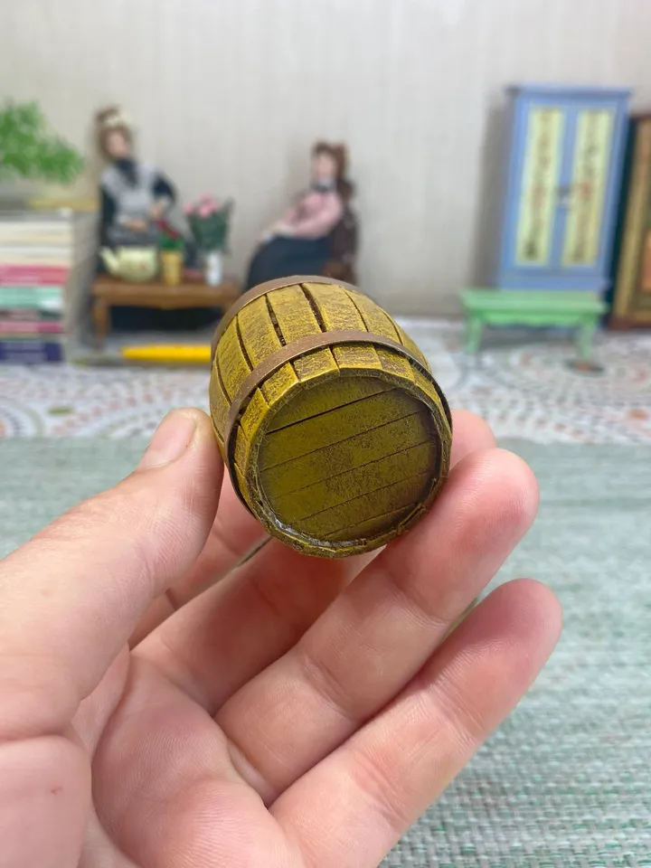 Wine set. Barrel with wine. Barrel. Puppet miniature. 1:12. Doll accessories.