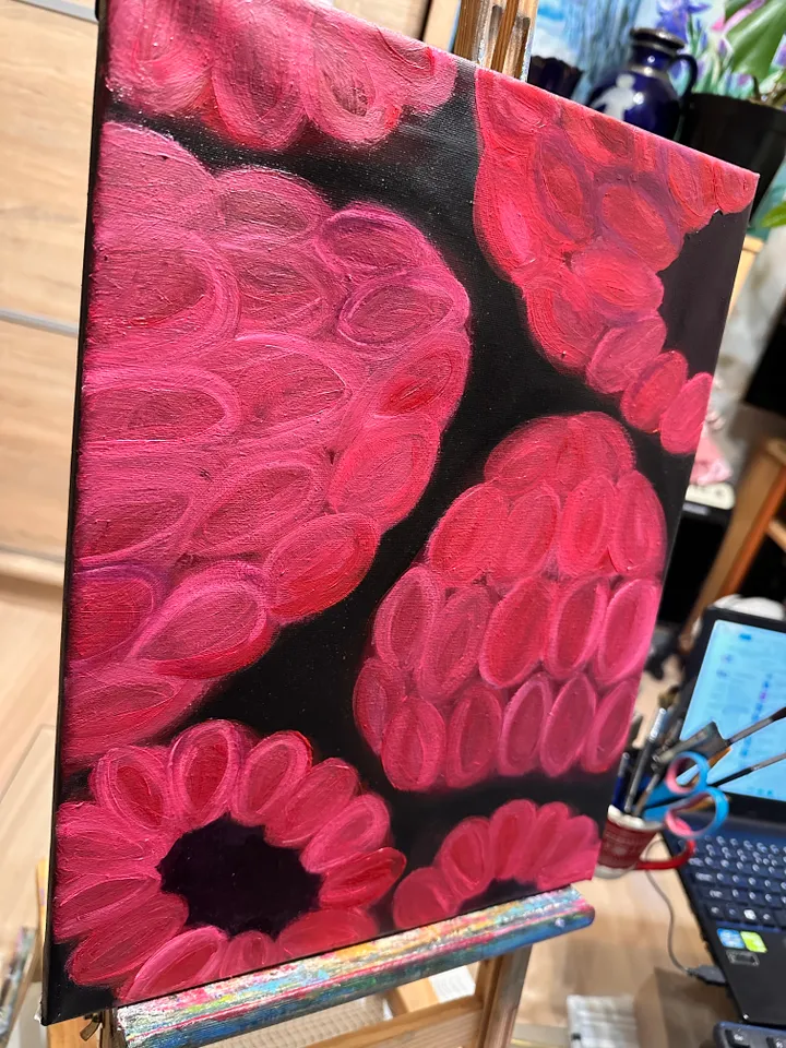 Oil Painting Raspberry Summer Berries Nature Food Wall Decor Stretched Canvas 40x30 cm 16x12 inches