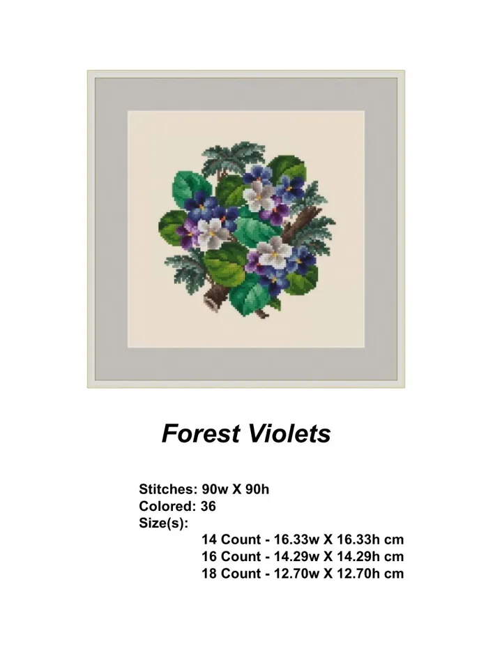 Berlin Woolwork Bouquet 91 Forest Violets Vintage Cross Stitch Pattern PDF Compatible Pattern Keeper