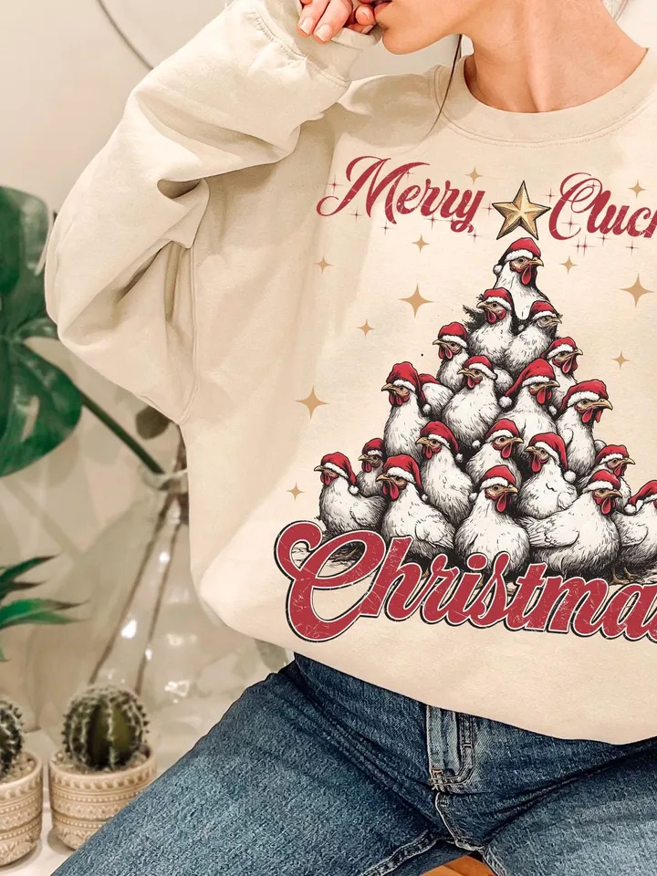 Merry Cluckin' Christmas, Christmas farmhouse Png file, Funny Trendy Merry Christmas Chickens Png Shirt, Tote bag Sublimation Design