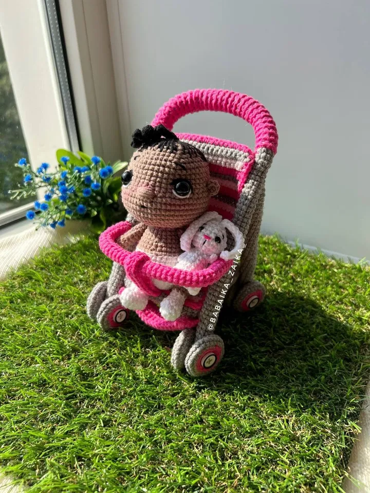 PDF Crochet Pattern Baby in a Baby Stroller, Amigurumi baby doll pattern, Crochet Stroller, Cute bunny, Crochet animal, Crochet carriage