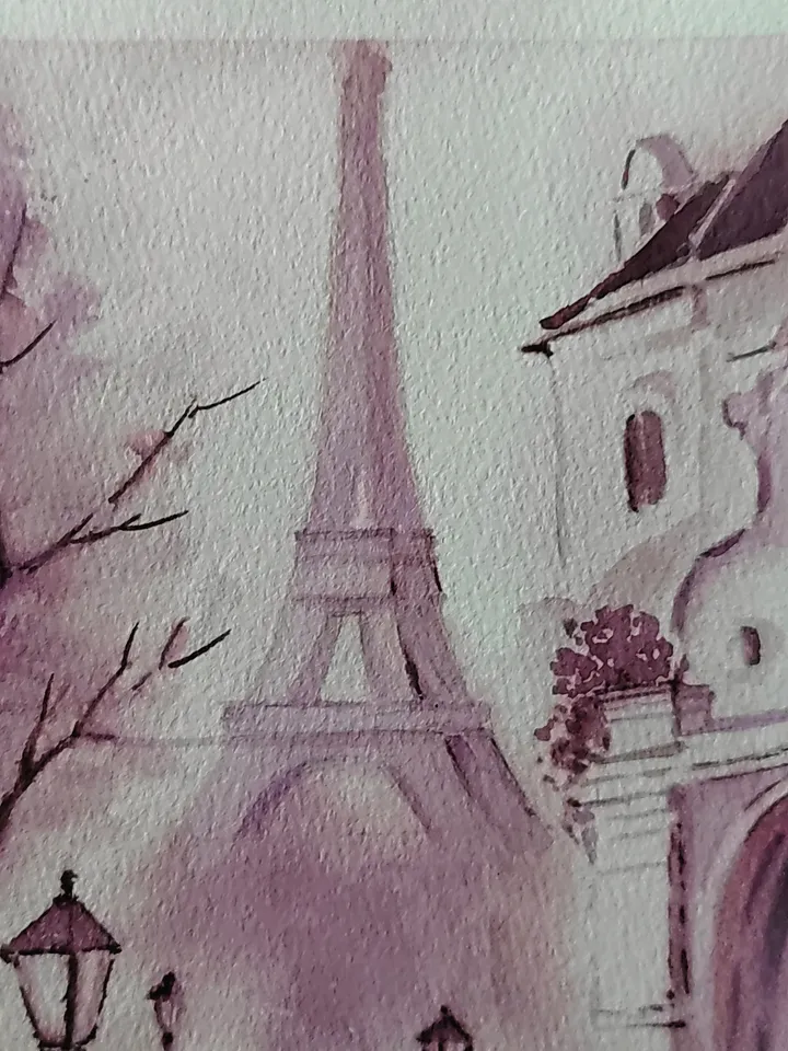 Original Watercolor Painting Romantic Urban Landscape Art Paris Artwork Eiffel Tower Picture 21x29 cm by SoftWaves