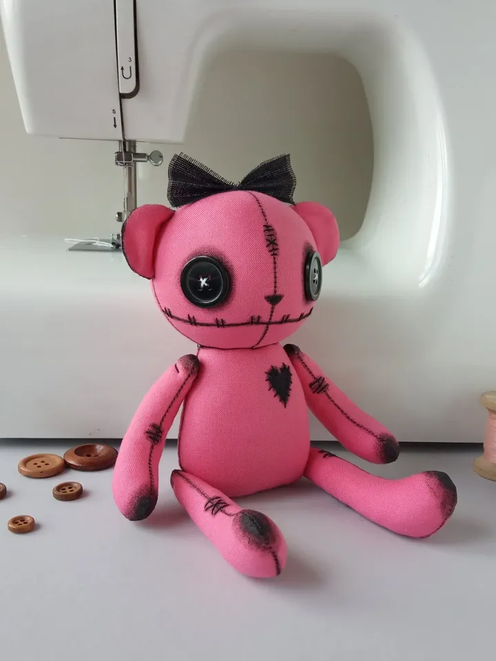 Handmade Bear Doll – Bright Pink