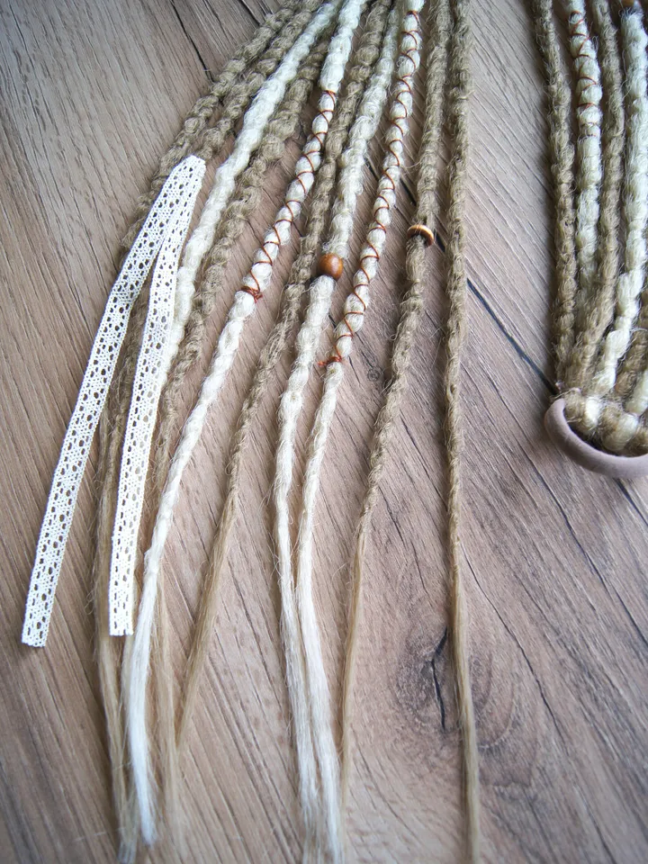 Sandy Blonde Boho Ponytail Dreadlock Hairband 22&quot; Ready Dread Extensions Easy Clip-In Hair Falls for Festivals Costumes Bohemian Wig