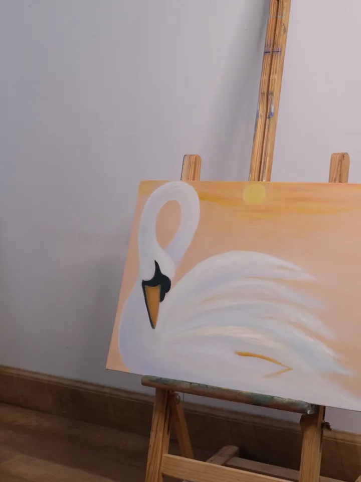 Oil Painting White Swan at Sunset Birds Swans Nature Stretched Canvas 12 x18 inches 30x45 cm Wall Decor Bedroom\Children's Room