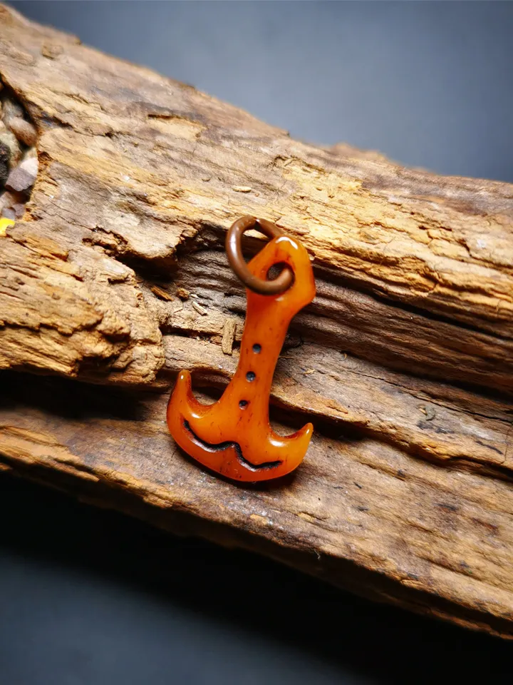 Gandhanra Handmade Yak Bone Carved Amulet,Anchor Pendant