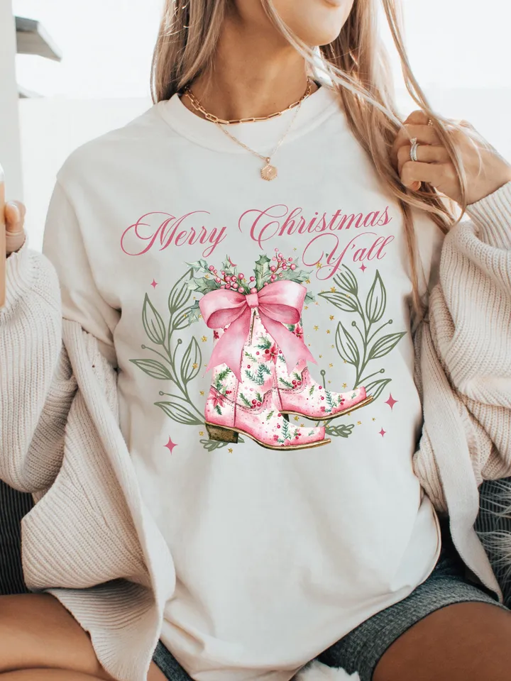 Cowboy Pink Christmas PNG, Merry Christmas png, Western Sublimation, Western Christmas png, Christmas png, Coquette country Christmas png