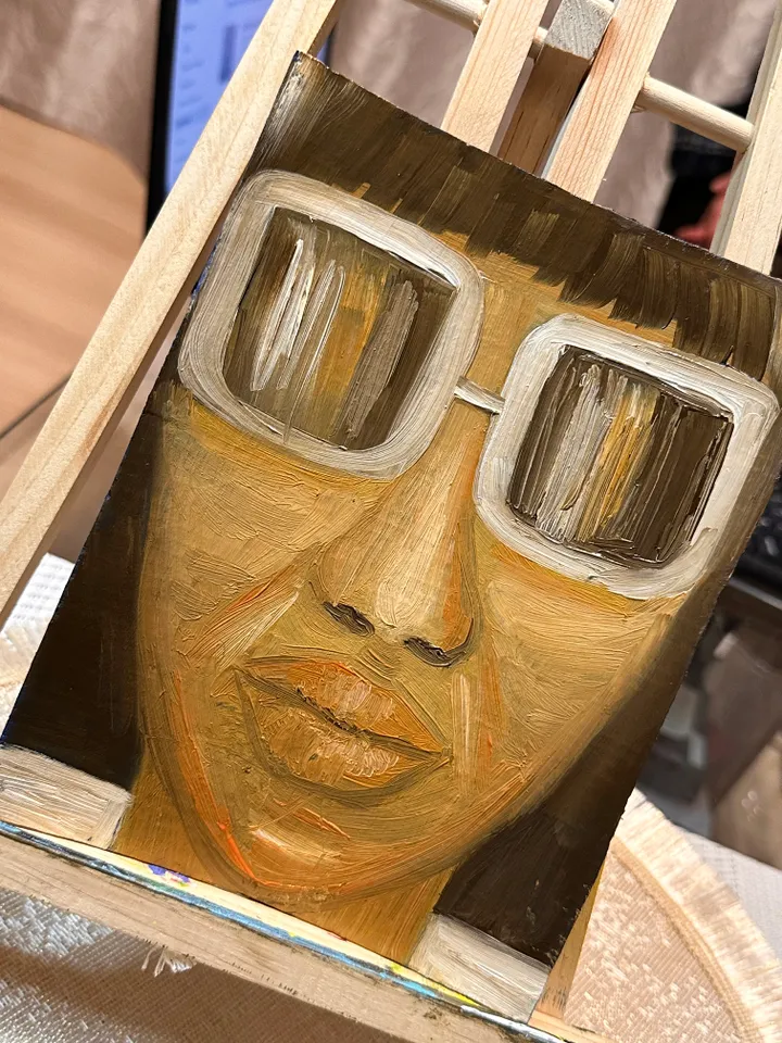 Oil Painting Abstract Portrait of a Young Man with Glasses Male Art People Cardboard 8x6 inches 20 x15 cm Miniature Modern Art Abstraction Unframed Wall Decor