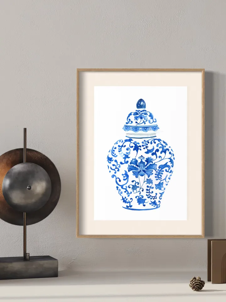 Chinoiserie Vase Watercolor Painting Blue And White Ginger Jar Art Vintage Chinoiserie Print Modern Wall Art Gifts For Her Living Room Print