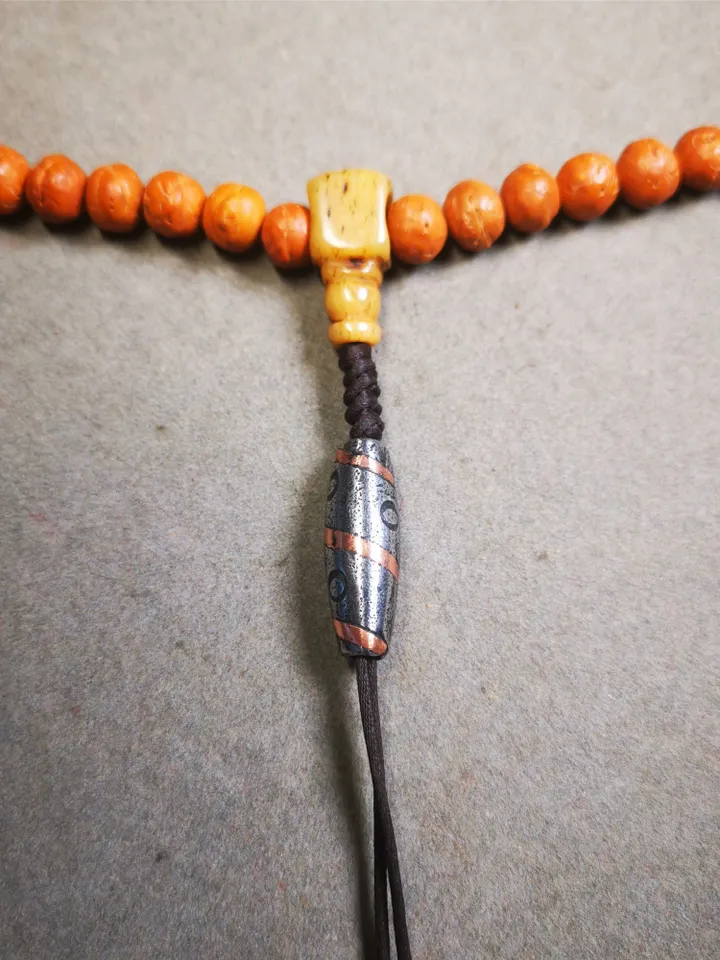 Gandhanra Handmade Tibetan Mala Spacer Beads,Cold Iron Stripe Dzi Marker Beads for Prayer Beads Necklace Accessories