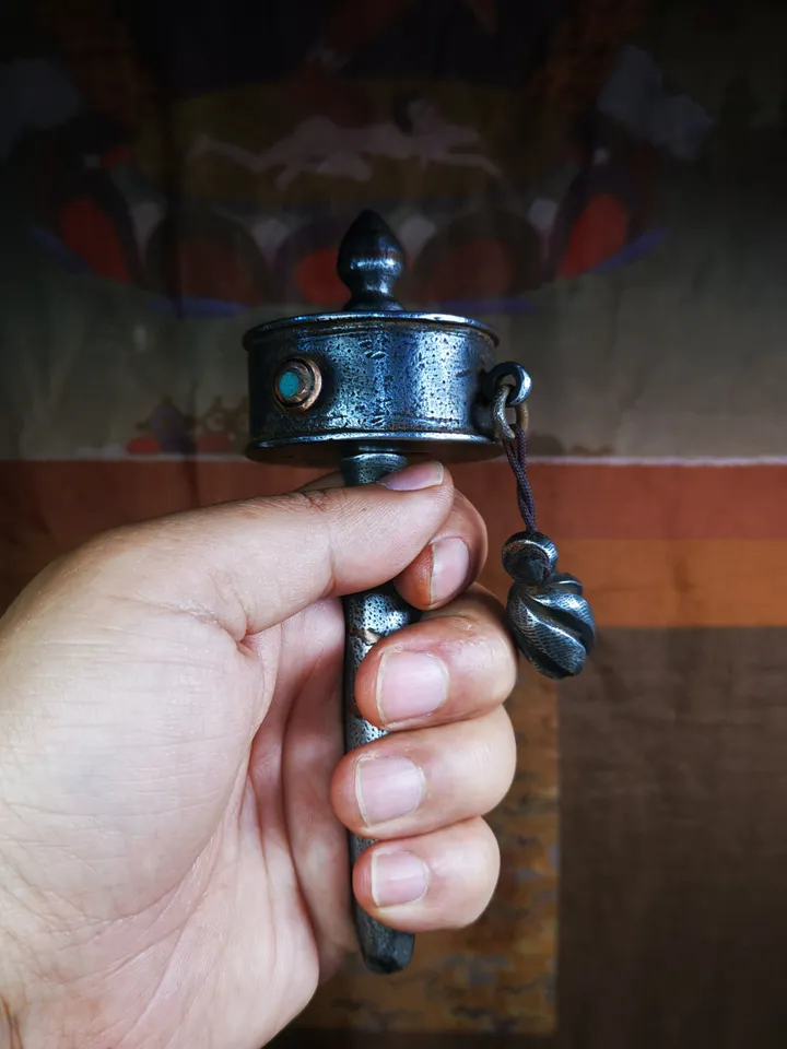 Gandhanra Handmade Tibetan Handheld Prayer Wheel,Mani Wheel,Large Size 13cm