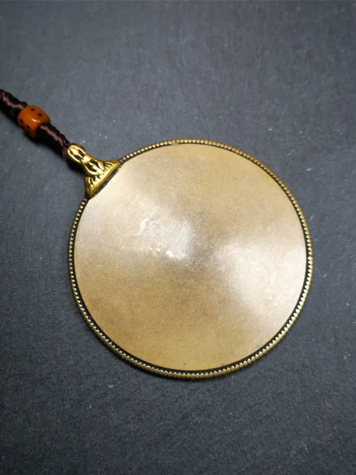 Gandhanra Antique Tibetan Buddhist Amulet,Melong Mirror,Calendar Badge,SIPAHO(srid pa ho),Made of Lima Brass,2.6"