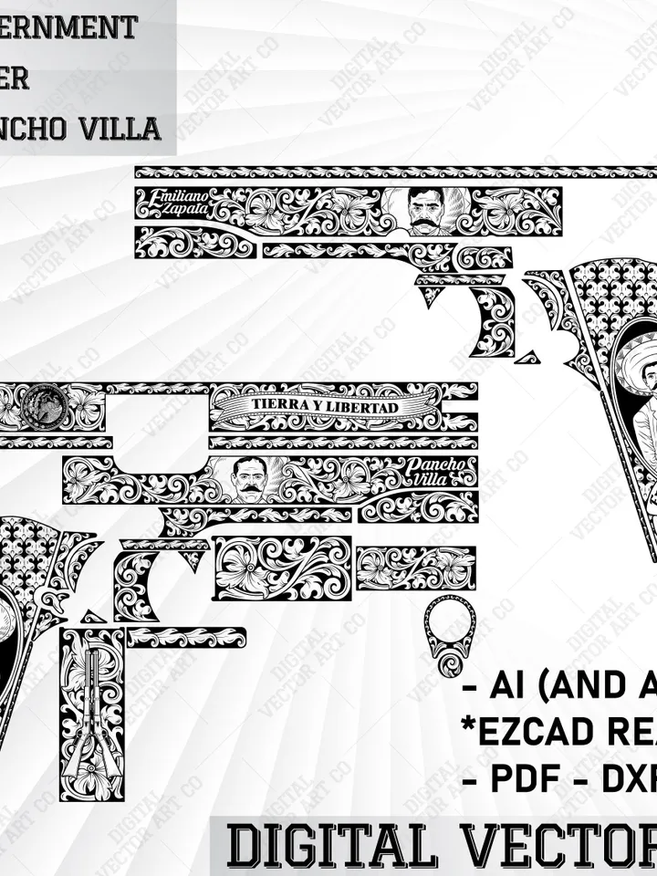 38 Super Colt 1911 Government Pancho Villa and Zapata Custom Artwork