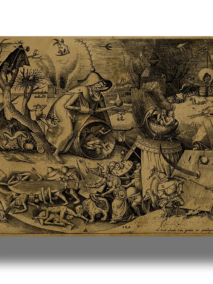 Ira. Wrath. The Seven deadly sins. Pieter Bruegel the Elder. Antique Art Print.