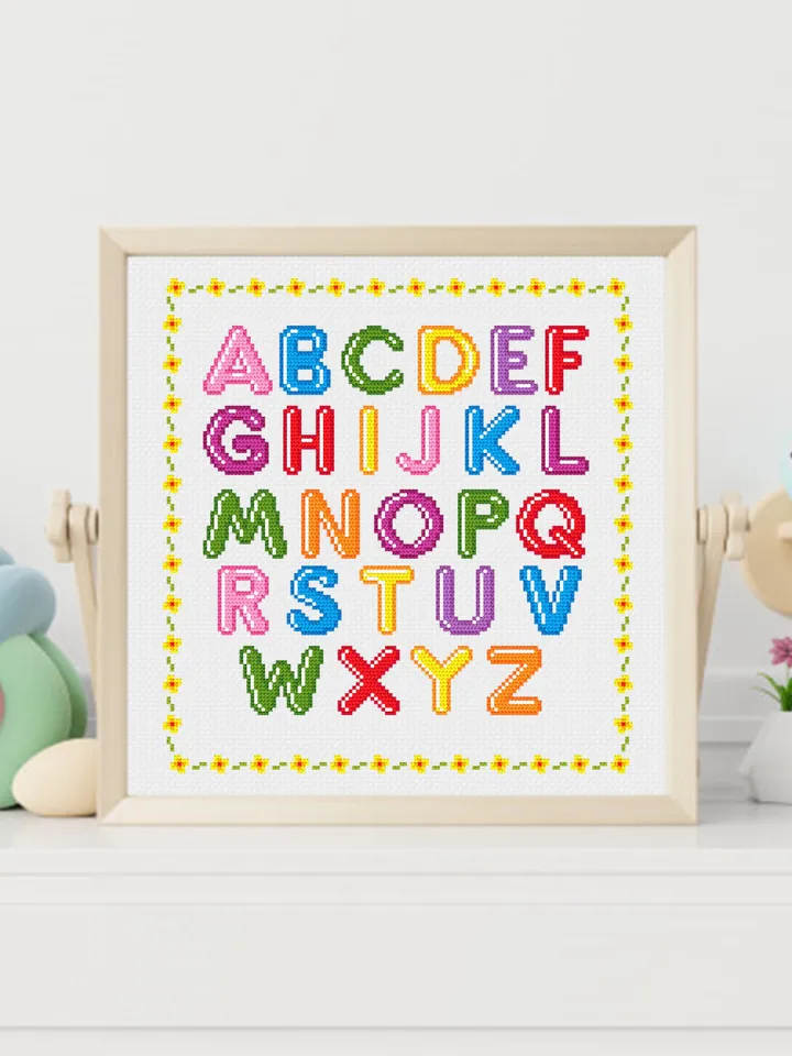 Alphabet letters cross stitch pattern download PDF Colorful font cross stitch chart Alphabet pattern digital PDF DIY kids room decor #A1