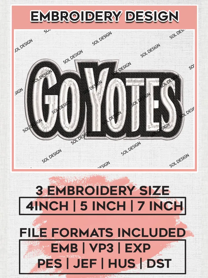 NCAA Go Yotes Team Word Logo Embroidery Design Files, NCAA South Dakota Coyotes Machine Embroidery, NCAA Teams, Game Day, 3 sizes, NCAA Machine embroidery designs, Digital Download