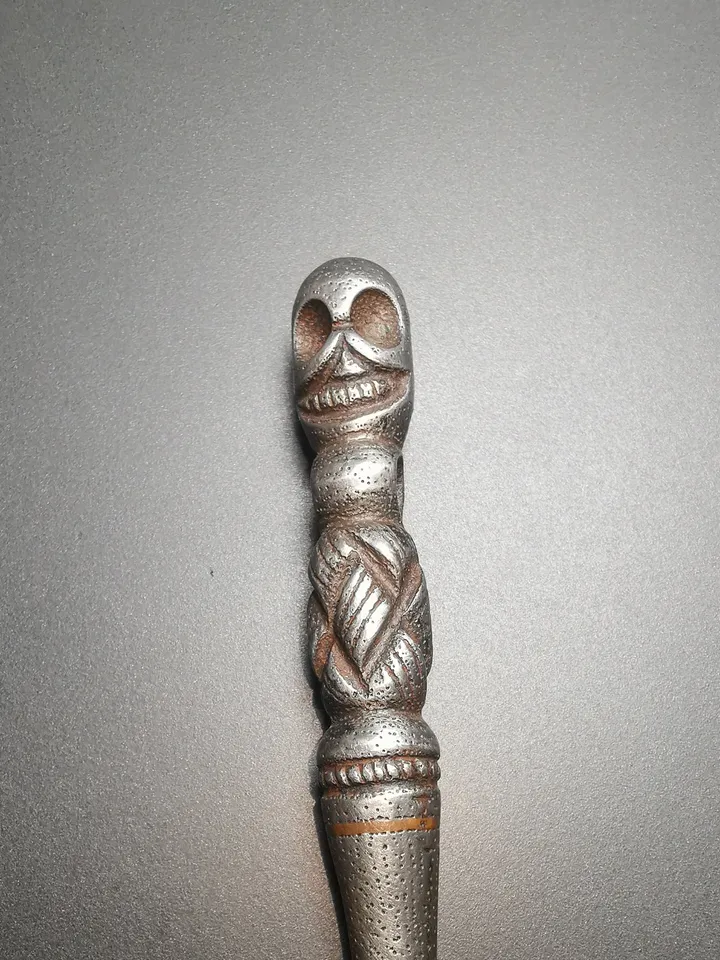 Gandhanra Antique Tibetan Thokcha Pendant,Pickaxe Amulet, Trantic Buddhism Dharma Ritual, Made of Thunder Iron,Copper Wire Inlay