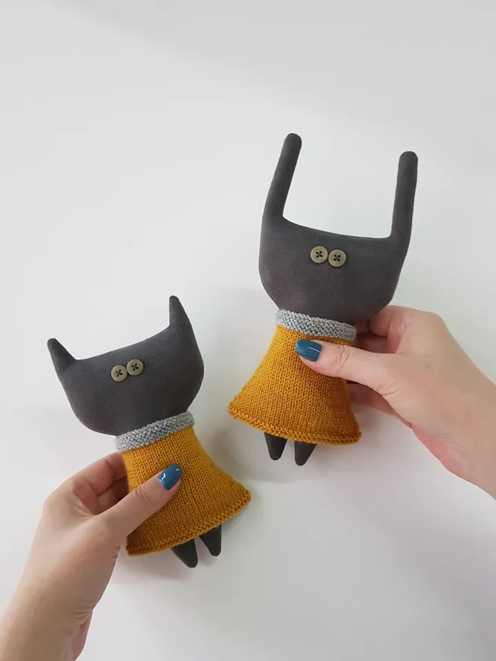 Stuffed animals sewing and knitting patterns PDF, Cat and Rabbit in Dresses, set of 2 tutorials in English, rag doll diy