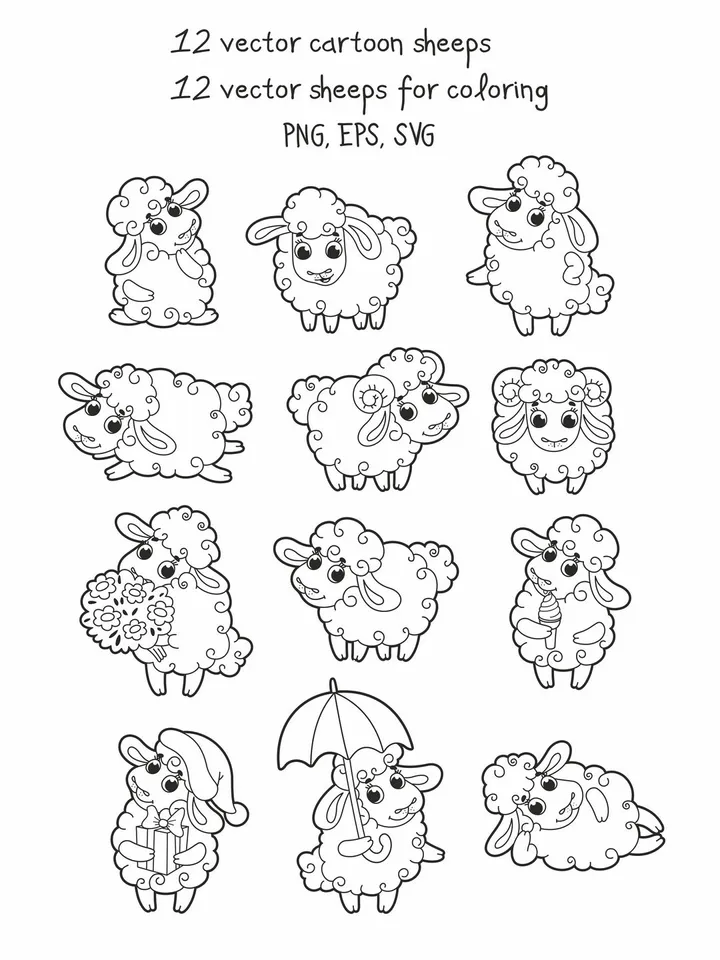 Vector set with cute cartoon sheeps