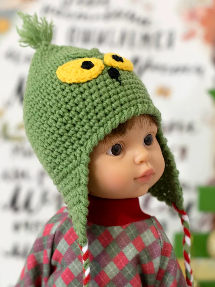 Mr. Grinch crocheted hat for Paola Reina doll, Meadowdolls Dumplings, Little Darling, Siblies for Halloween or Christmas