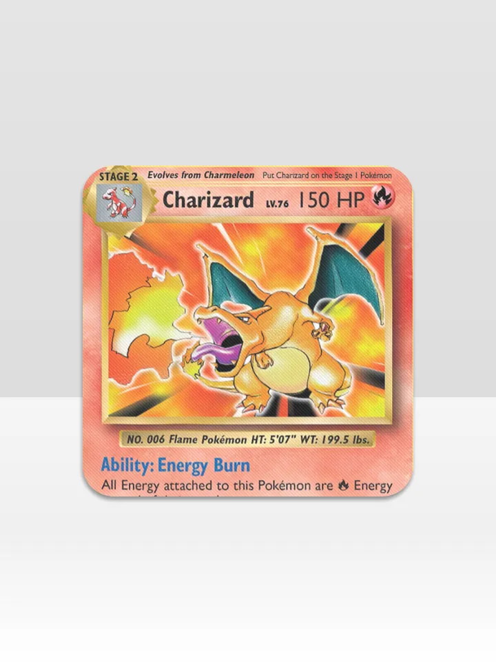 Charizard Card Cup Coaster, Square Drink Coaster, Round Coffee Coaster