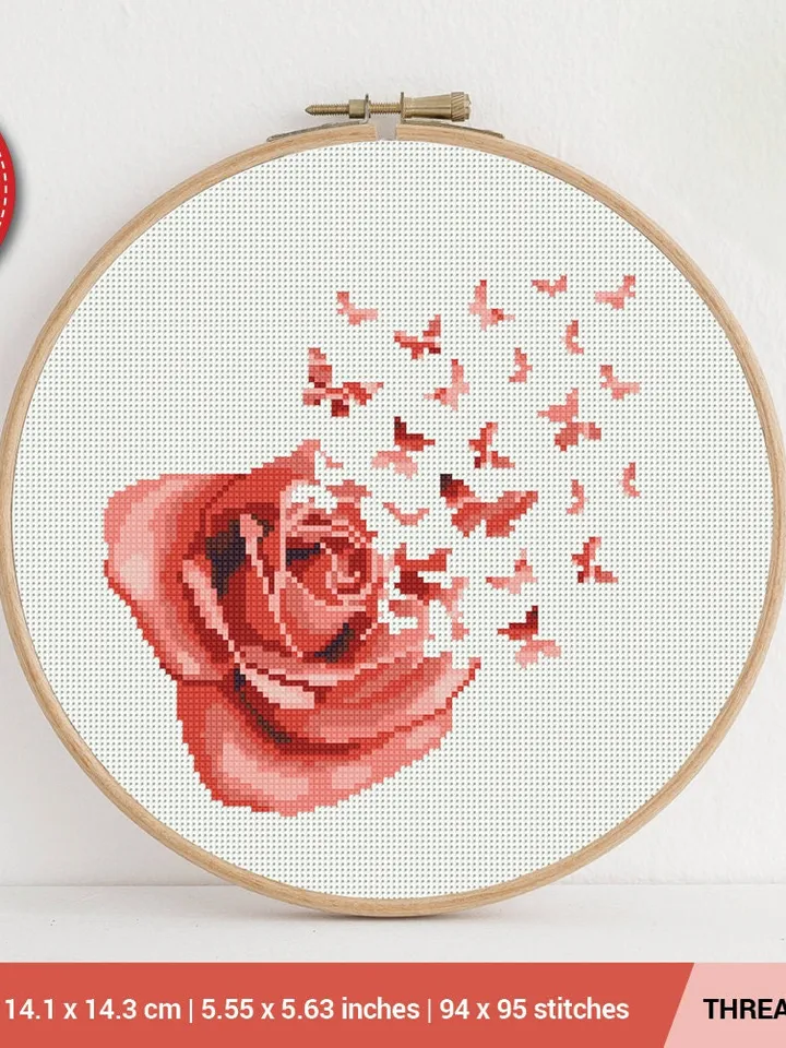 Rose Flower Butterfly Cross stitch pattern | Embroidery Pattern | Instant Download | Embroidery Designs