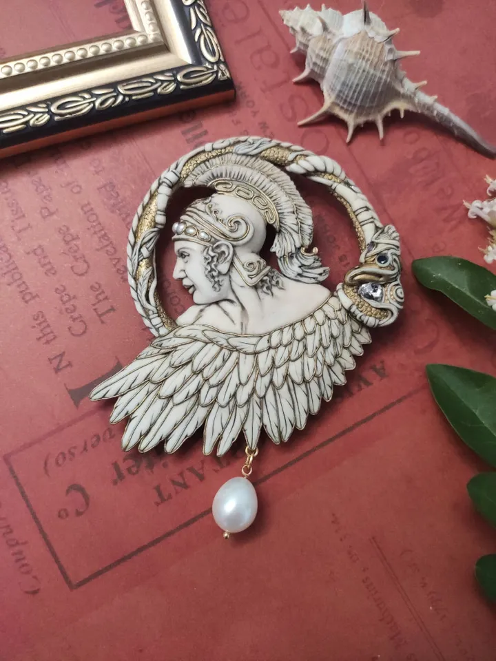 Art Nouveau Greek brooch, Greek pin, Large brooch, Antique pin of Alexander