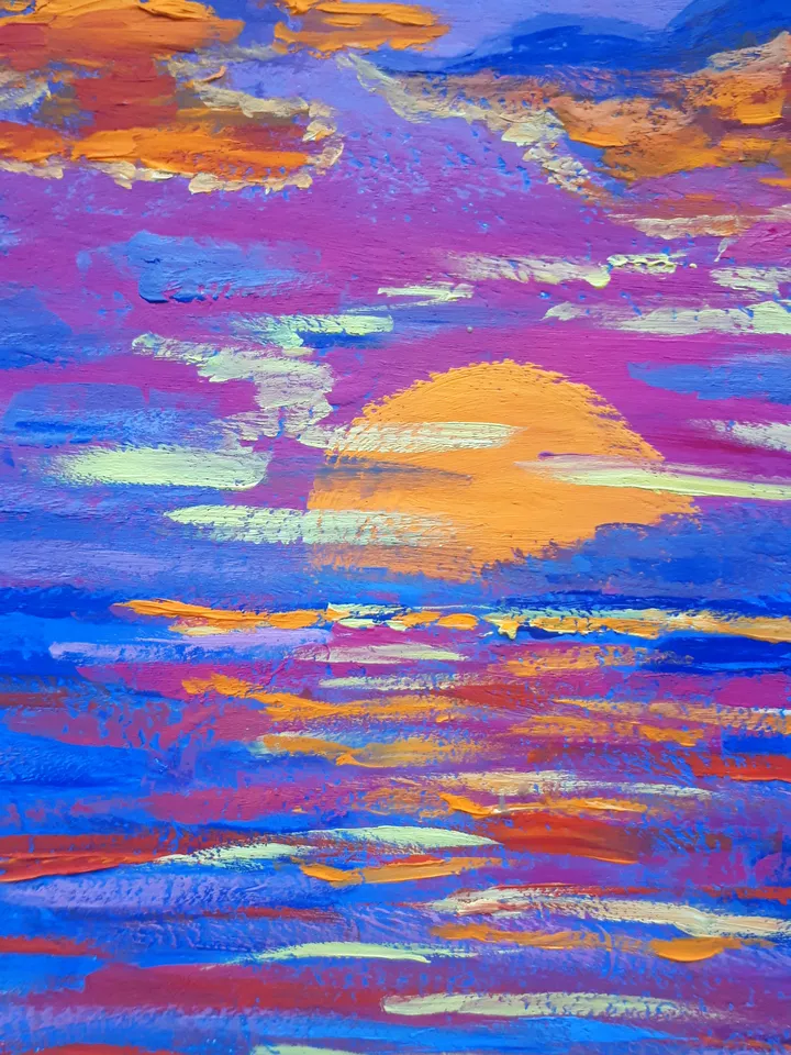 Purple Sunset, Mini Art Series, Seascape Painting