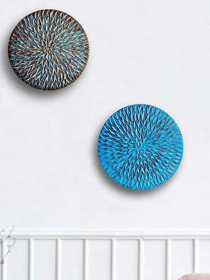 Unique textural wall decor Handmade living room wall art Round decor for bedroom