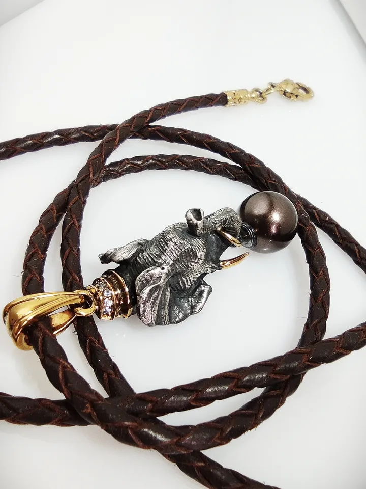 Designer necklace - totem Elephant with pearls