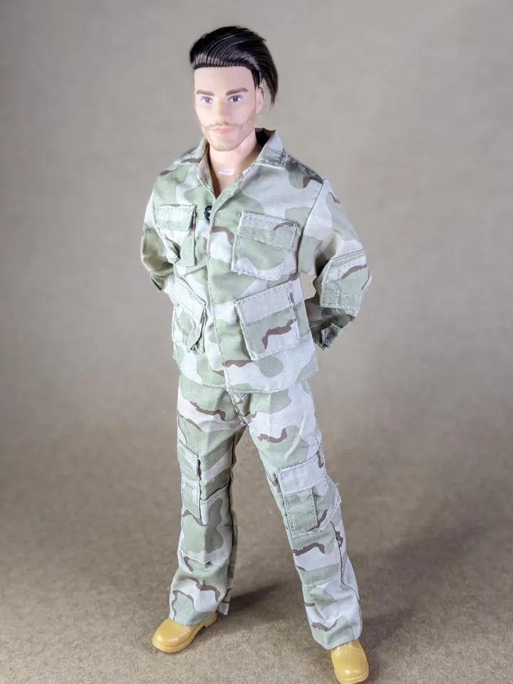 Khaki military-style jacket & pants for fashion male dolls (long sleeve)