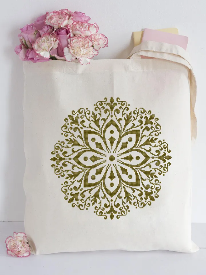 Flower mandala cross stitch pattern PDF instant download Mandala ornament cross stitch chart, Monochrome mandala pattern digital PDF #M279