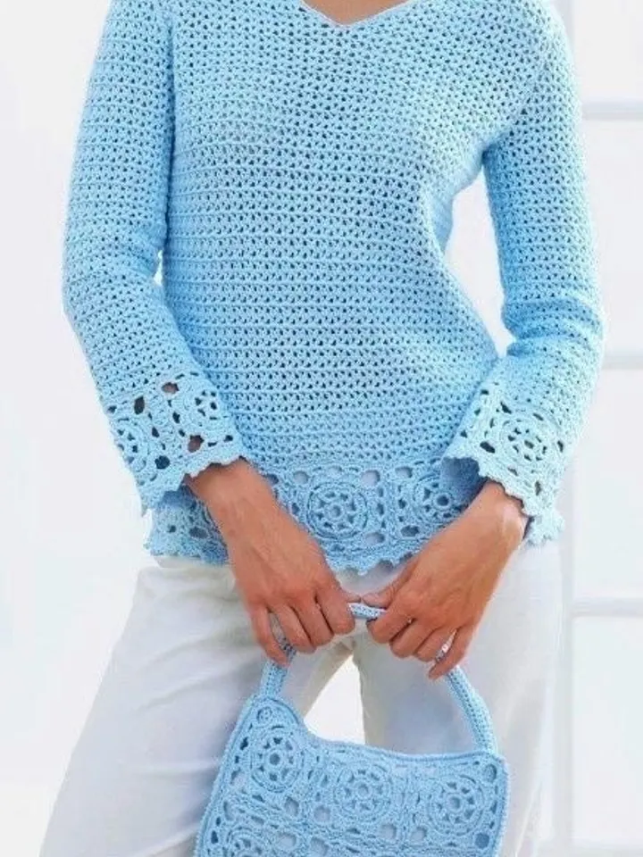 Crochet sweater pattern/ crochet pattern tunic women /ladies tunic and purse