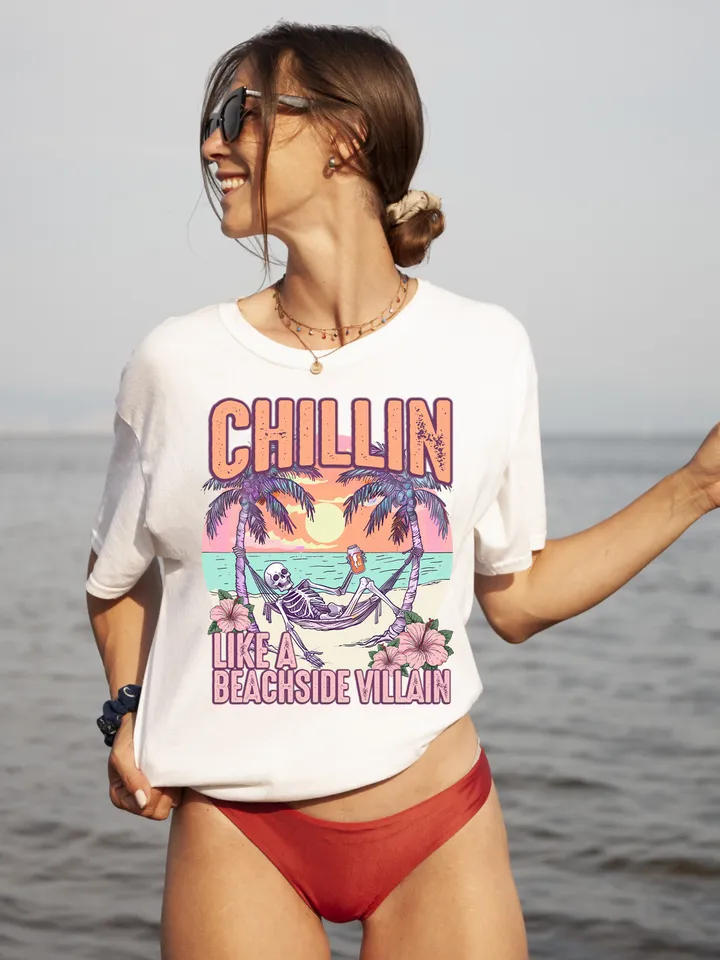 Chillin' Like a Beachside Villain PNG, Retro Beach png print file, Funny Summer print files for sublimation, summer digital png file, Retro