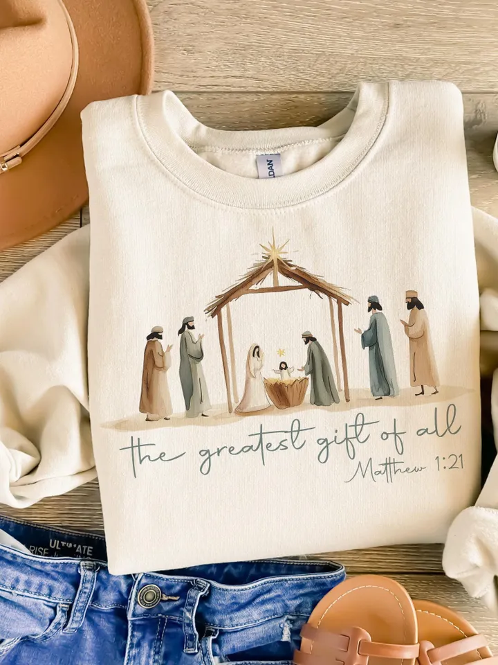 Greatest Gift of all PNG | Bow Nativity Coquette Christmas Sublimation PNG Design | Hand Drawn | Manger PNG| Bow Manger Png | Christmas Bow